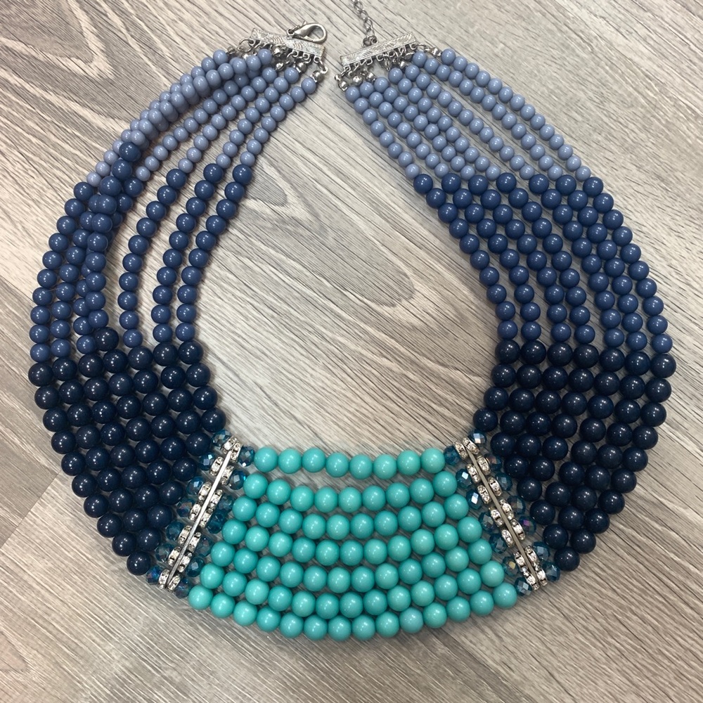 navy and turquoise layered beaded necklace